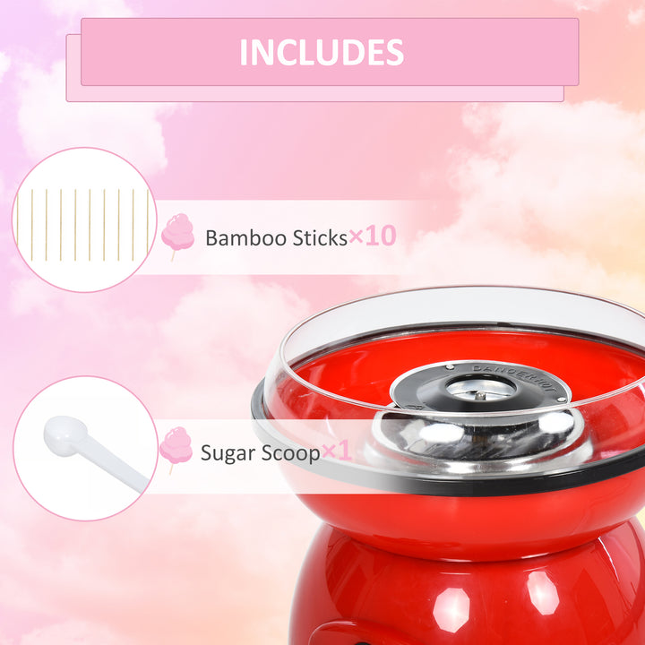 MCL 450W Candy Floss Machine, Professional Automatic Cotton Candy Sweet Machine with Candyfloss Sticks, Spoon, Splash Guard, Non-Slip Base for Birthday Christmas Wedding Party, Funfair Style, Red