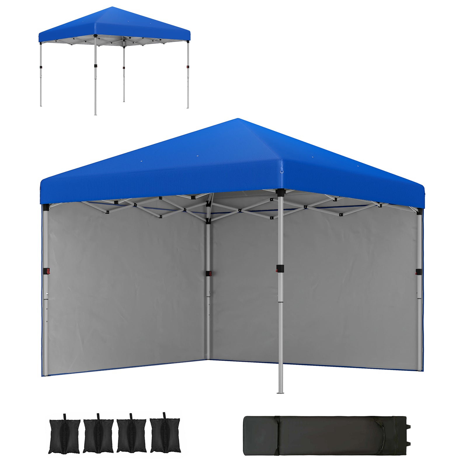 3 x 3 (M) Pop Up Gazebo, UPF 30+ with 2 Sidewalls, Leg Weight Bags and Wheeled Bag, Height Adjustable Party Tent Event Shelter for Garden, Patio, Blue