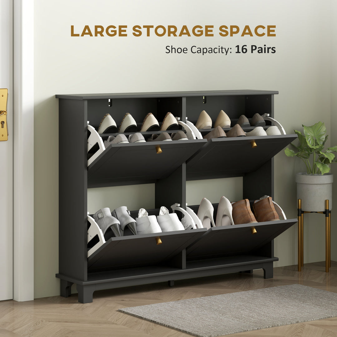 Narrow Shoe Storage Cabinet, Slim Shoe Cabinet with 4 Flip Drawers, Adjustable Shelves for 16 Pairs of Shoes, Black