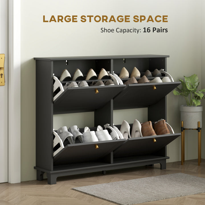 Narrow Shoe Storage Cabinet, Slim Shoe Cabinet with 4 Flip Drawers, Adjustable Shelves for 16 Pairs of Shoes, Black