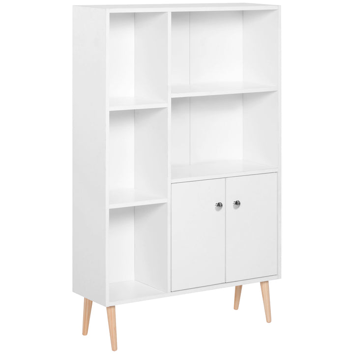 MCL Sideboard Storage Cabinet Cupboard, Open Bookcase with 2 Doors 5 Compartments Wooden Modern Style for Living Room Bedroom Kitchen 80 x 23 x 123 cm, White