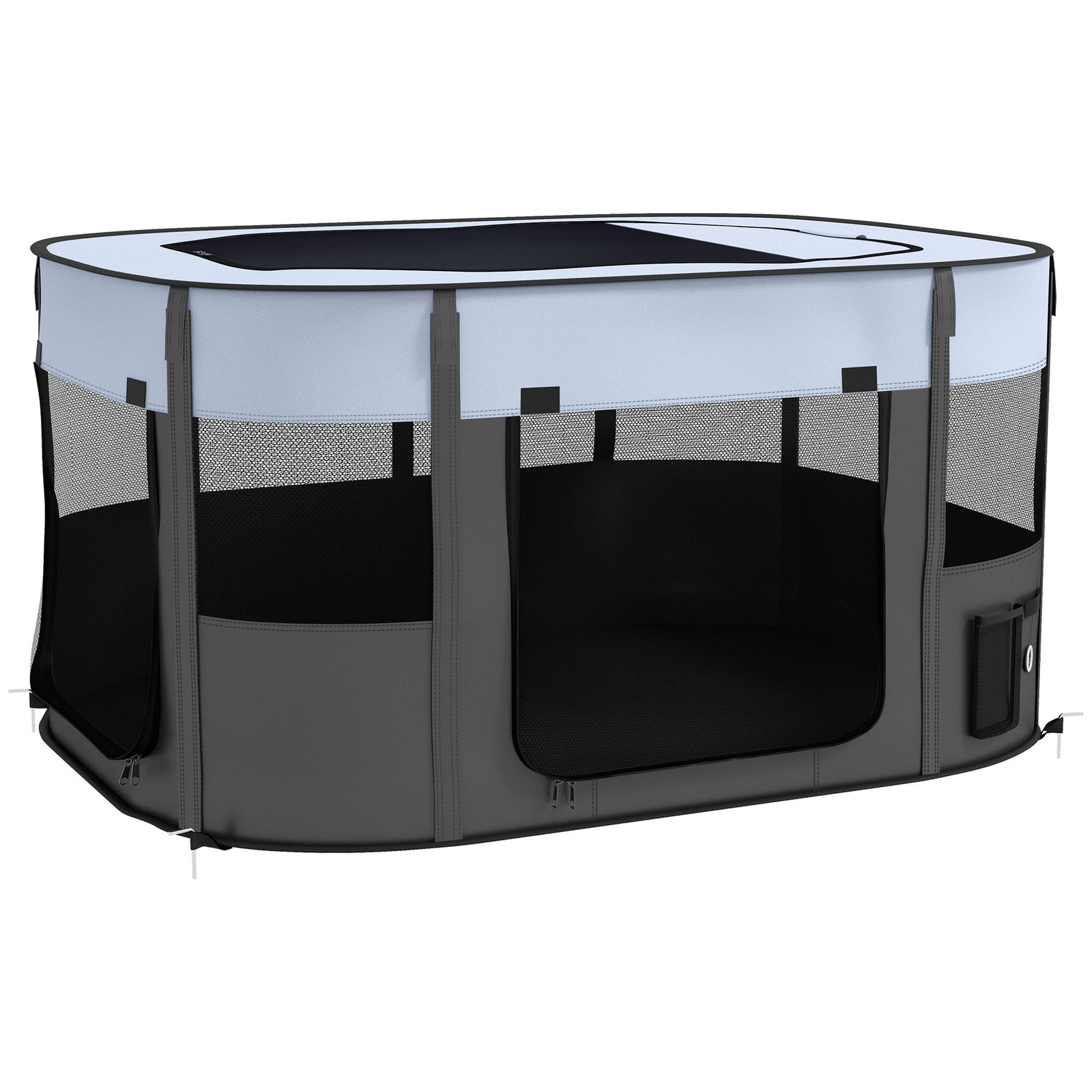 Foldable Dog Pen with Storage Bag for Indoor/Outdoor Use, Portable Pet playpen, with Ground Stakes - Grey