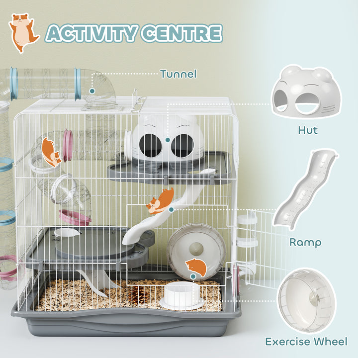 3-Tier Hamster Cage with Exercise Wheels, Water Bottle, Food Dish, for Dwarf Hamsters, 45 x 30 x 45 cm
