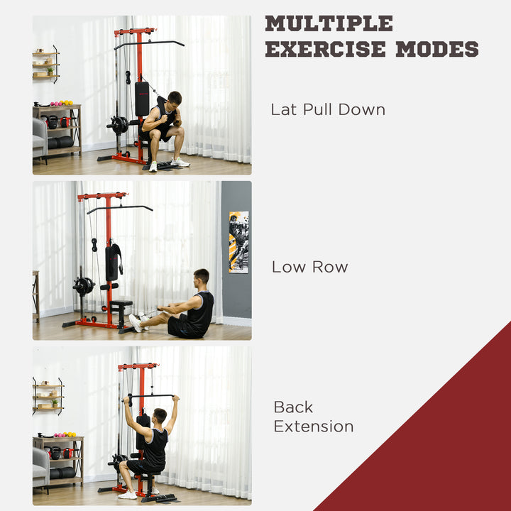 SPORTNOW Pull Up Station with Adjustable Seat, Power Tower for Chin up  and Lat Pulldown Exercises, Multi-Function Fitness Equipment with Flip-Up Footplate, for Home Gym, Red