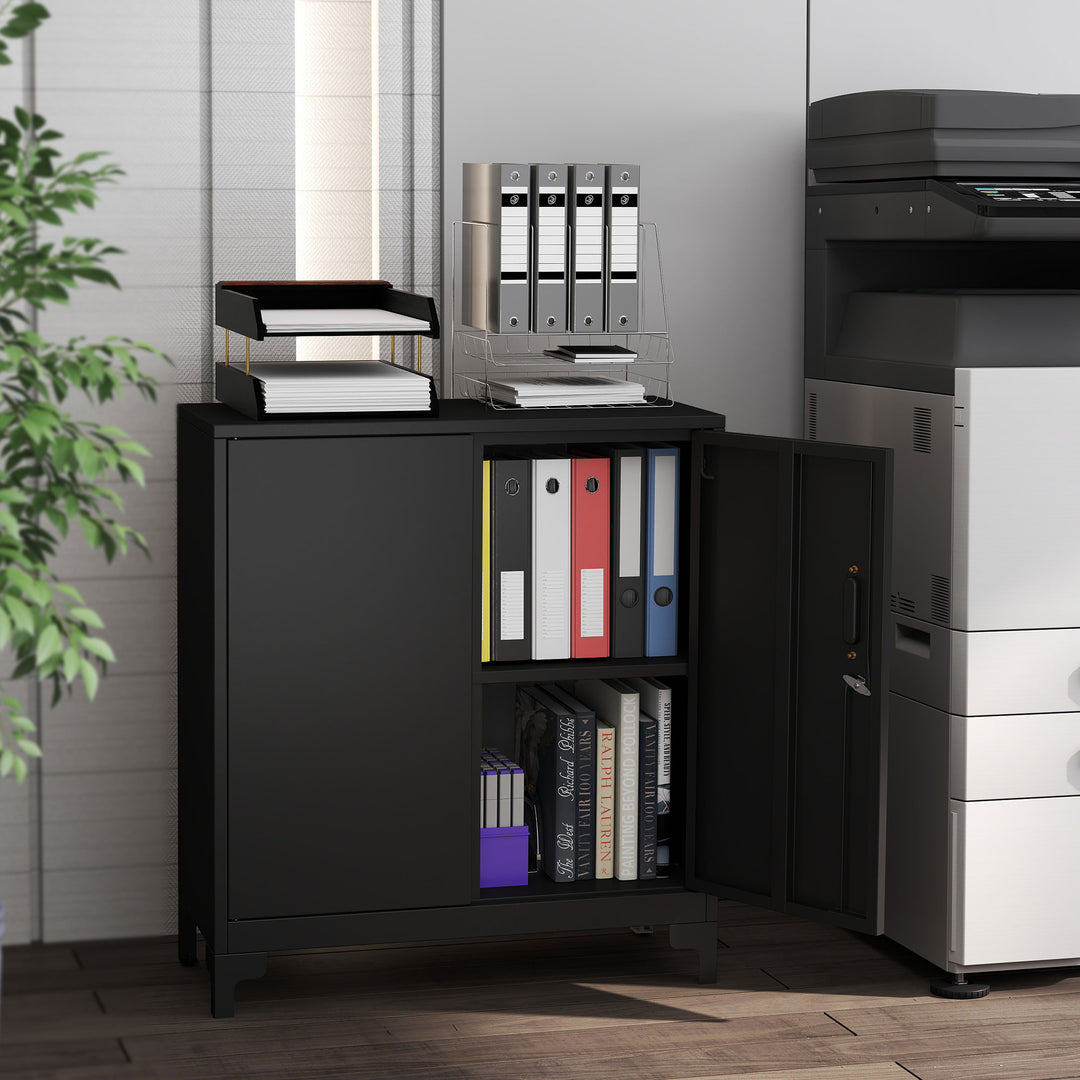 Lockable Metal Filing Cabinet, 2-Tier Storage Cupboard with Double Doo