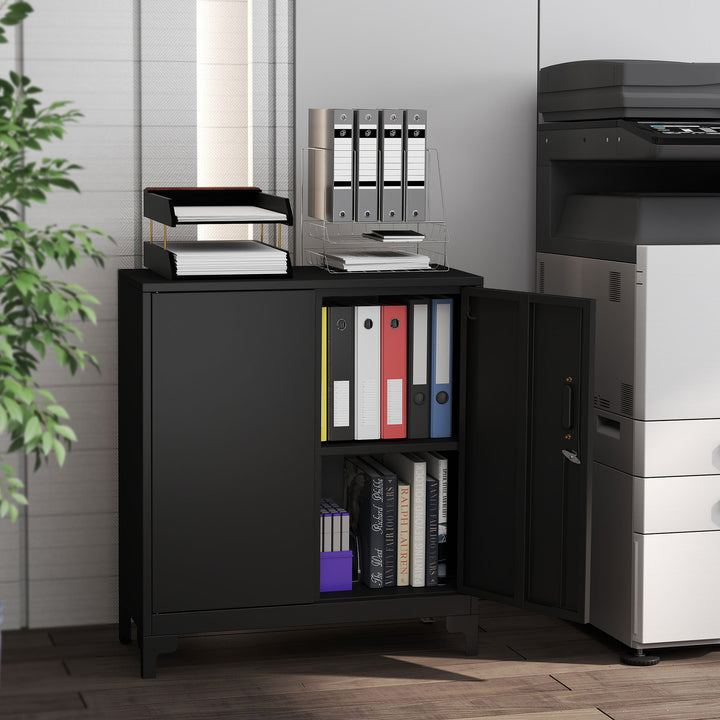 Lockable Metal Filing Cabinet, 2-Tier Storage Cupboard with Double Doo