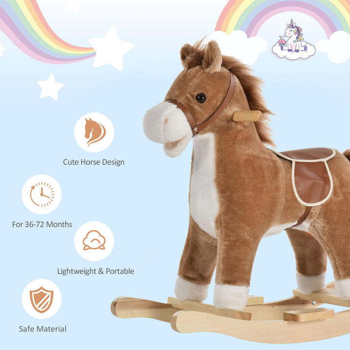 Kids Classic Rocking Horse, with Moving Mouth, Neighing Sounds, Brown