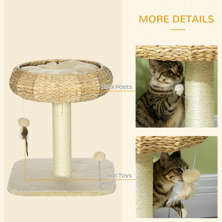 PawHut Kitty Playground: 51cm Cat Tree with Bed, Ball, Scratching Post & Climbing Tower, Beige | Aosom UK