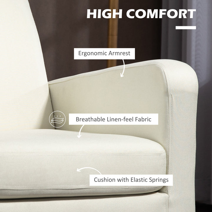 2 Pieces Modern Armchairs with Rubber Wood Legs, Upholstered Accent Chairs, Single Sofa for Living Room, Bedroom, Cream White