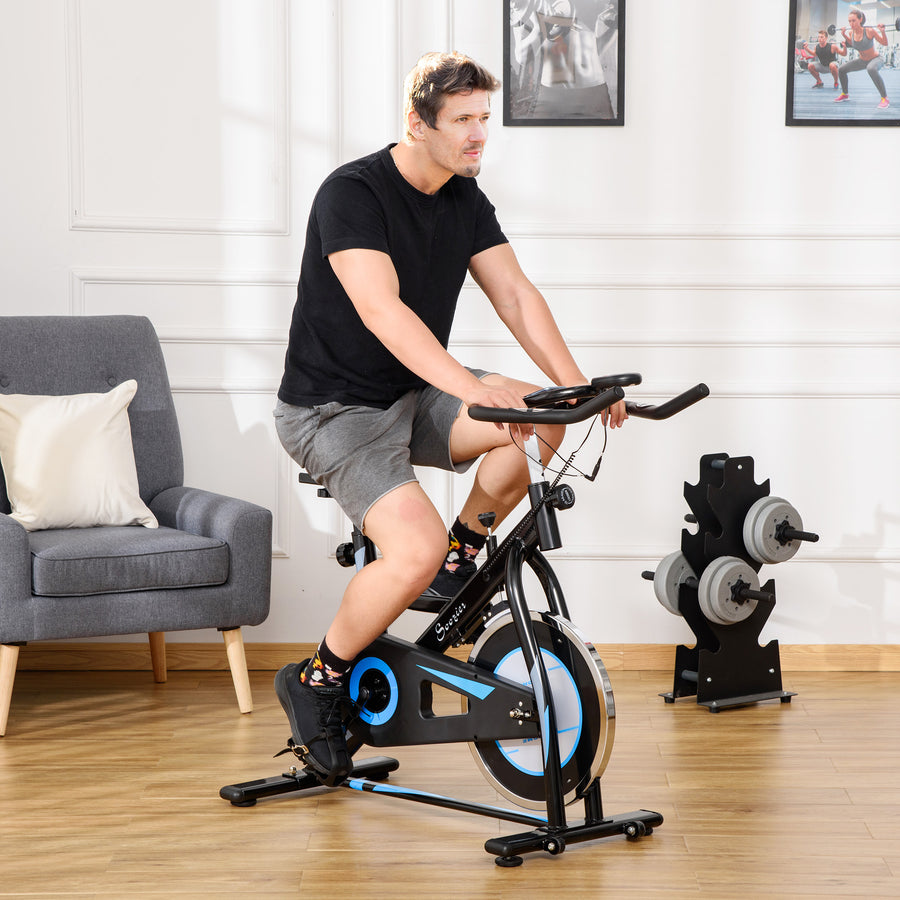 Stationary Exercise Bike, 8kg Flywheel Indoor Cycling Workout Fitness Bike, Adjustable Resistance Cardio Exercise Machine w/ LCD Monitor Pad and Phone Holder for Home, Gym, Office, Black
