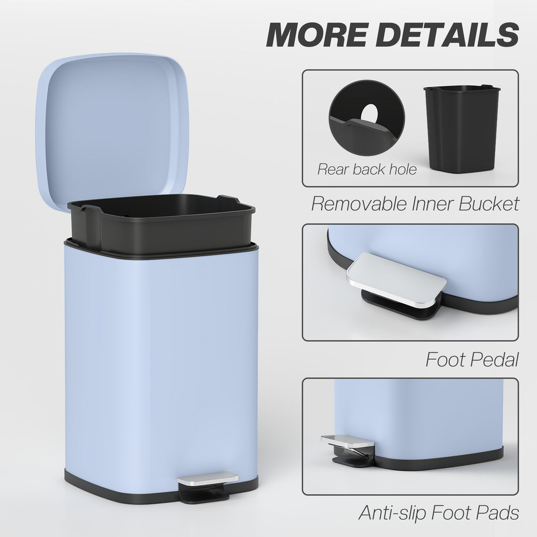 20L Modern Boxy Metal Home Kitchen Bin - Light Blue
