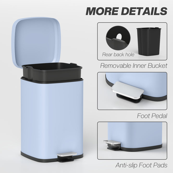 20L Modern Boxy Metal Home Kitchen Bin - Light Blue