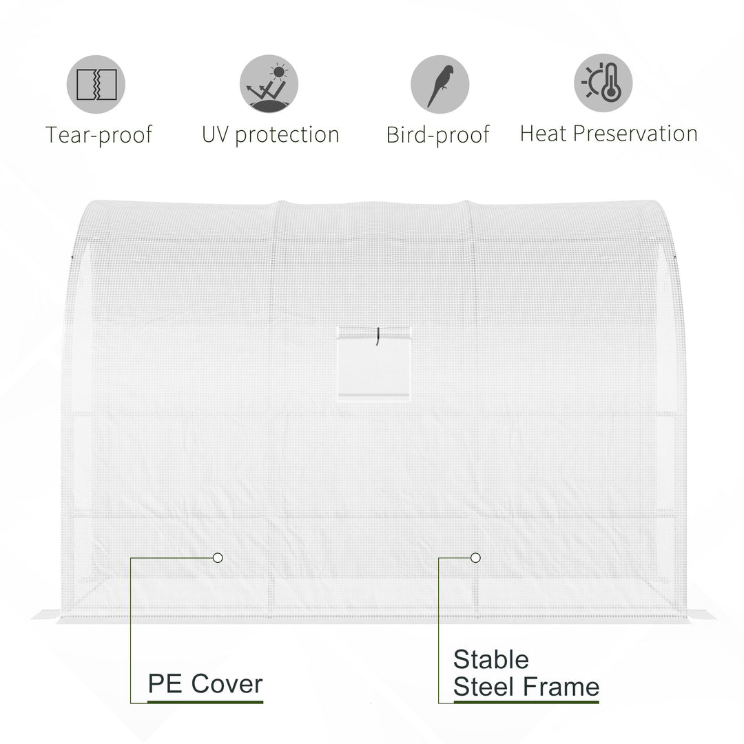 Outdoor Walk-In Greenhouse, Plant Nursery with Zippered Doors, PE Cover and 3-Tier Shelves, White, 300 x 150 x 213 cm