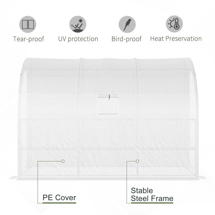 Outdoor Walk-In Greenhouse, Plant Nursery with Zippered Doors, PE Cover and 3-Tier Shelves, White, 300 x 150 x 213 cm