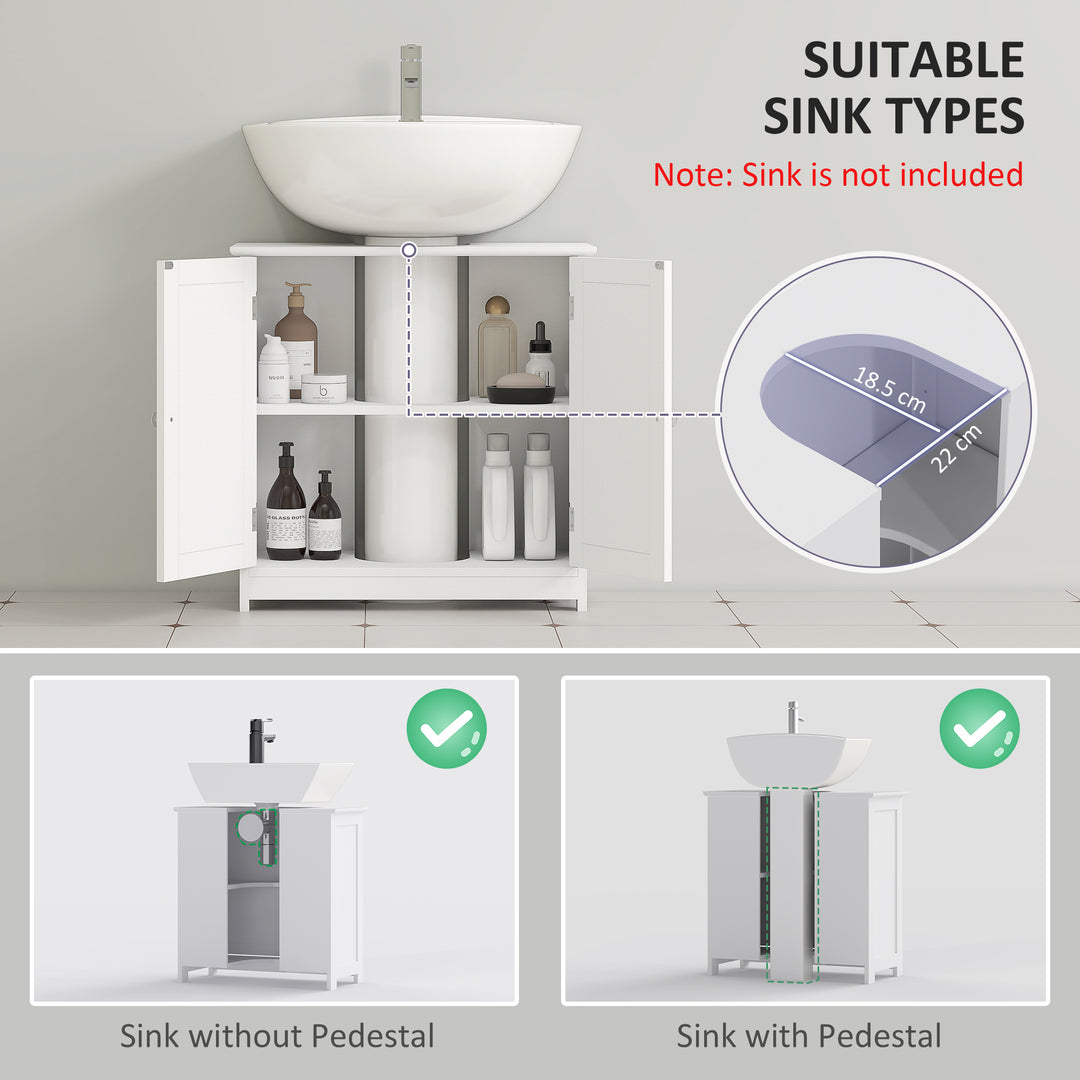 60x60cm Under-Sink Storage Cabinet w/ Adjustable Shelf Handles Drain Hole Bathroom Cabinet Space Saver Organizer White