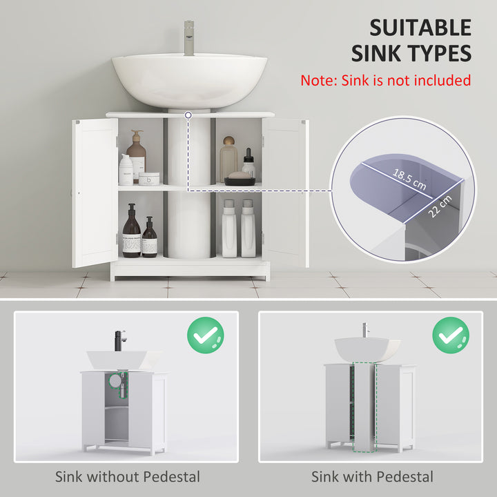 60x60cm Under-Sink Storage Cabinet w/ Adjustable Shelf Handles Drain Hole Bathroom Cabinet Space Saver Organizer White