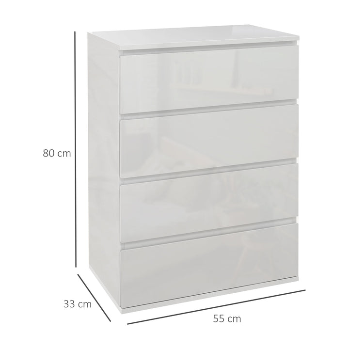 High Gloss Chest of Drawers, 4-Drawer Storage Cabinets, Modern Dresser for Bedroom, White