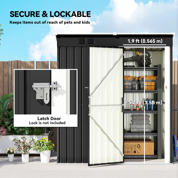 5 x 3 ft Lean-to Garden Shed, Outdoor Storage Shed with Lockable Door 