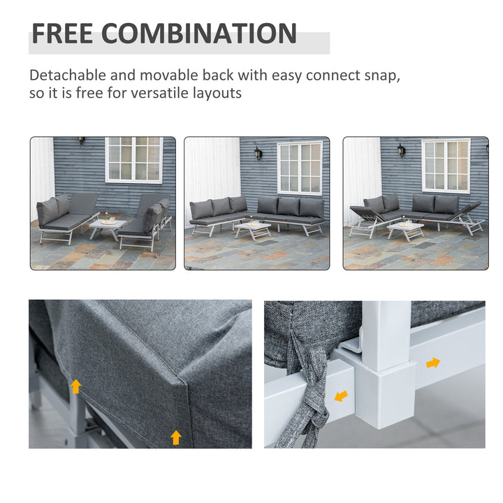 MCL 3 Pieces Garden Furniture Sets, 6 Seater Corner Sofa Set with Adjustable Backrest Chase Lounge with Slatted Metal Top Table, Padded Cushion, Grey