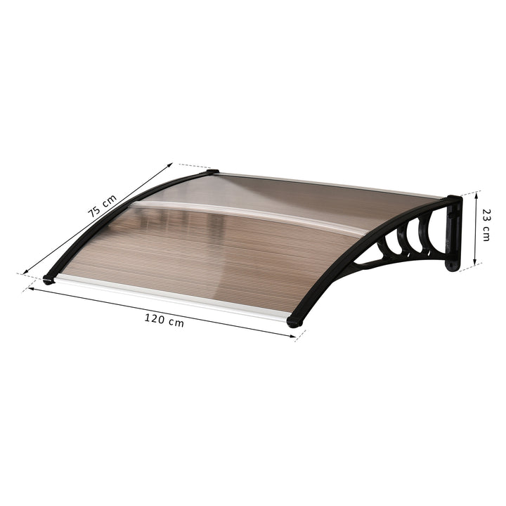 Outsunny Curved Window Door Canopy Aluminium Rigid Plastic Polycarbonate Fixed Outdoor Awning Modern Design UV Water Rain Resist Brown