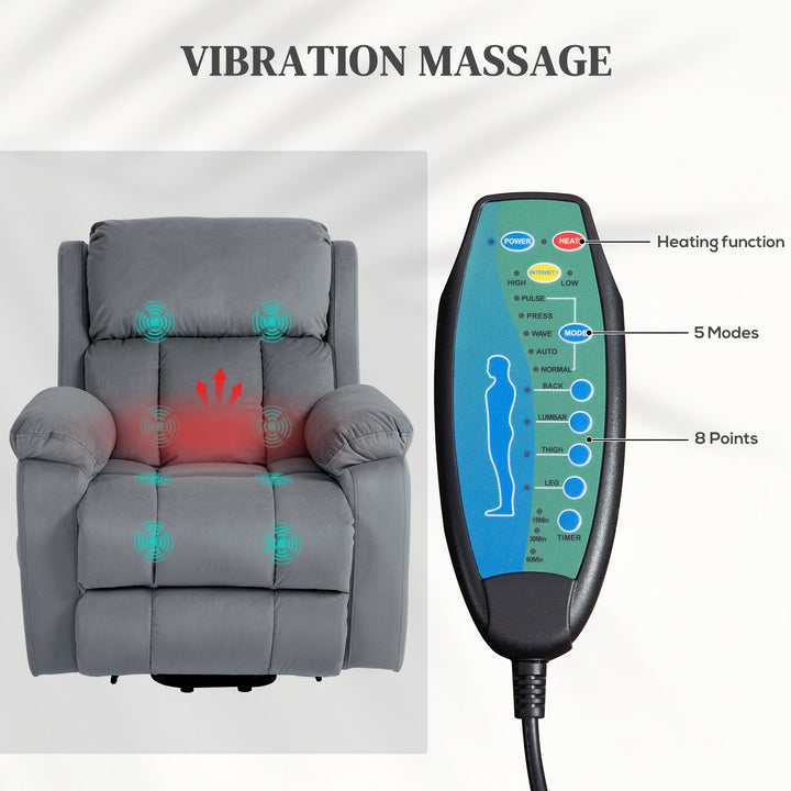Eight Massage Point Electric Reclining Lift Chair, with Remote - Grey