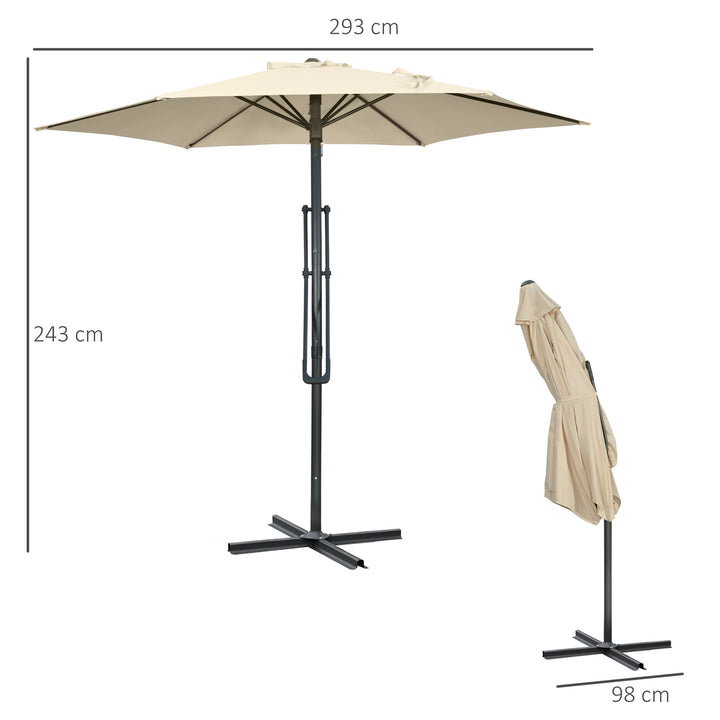 3m Cantilever Parasol with Easy Lever, Patio Umbrella with Crank Handle, Cross Base and 6 Metal Ribs, Outdoor Sun Shades for Garden, White