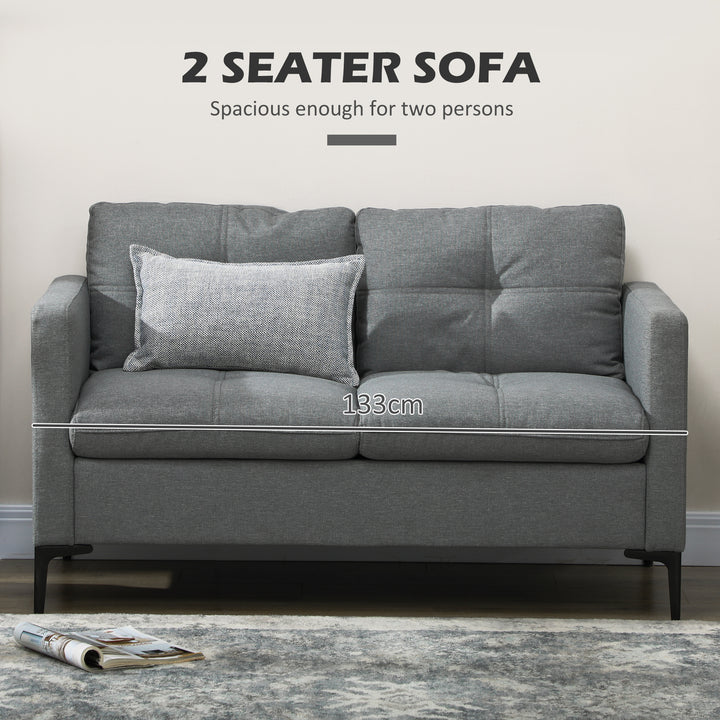 Two-Seater Sofa, with Steel Legs - Grey