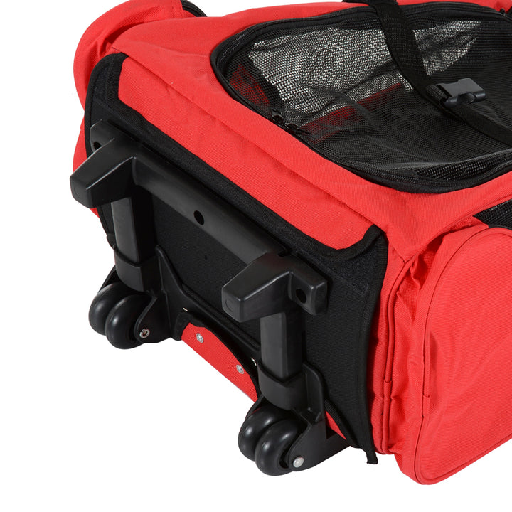 MCL Pet Travel Backpack Bag Cat Puppy Dog Carrier w/ Trolley and Telescopic Handle Portable Stroller Wheel Luggage Bag (Red)