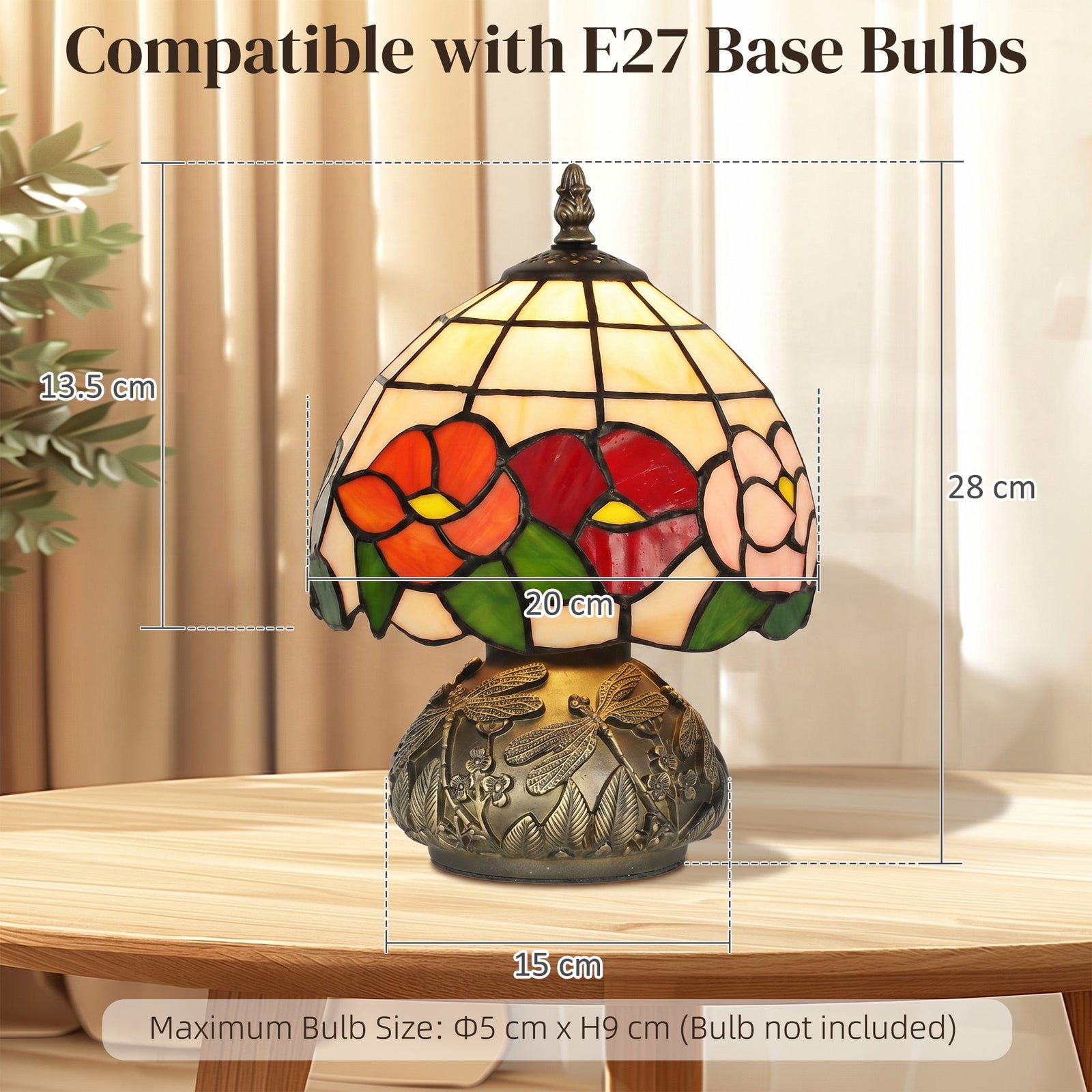 Handcrafted Classic Stained Glass Bedside Lamp, Tiffany-Style Table La
