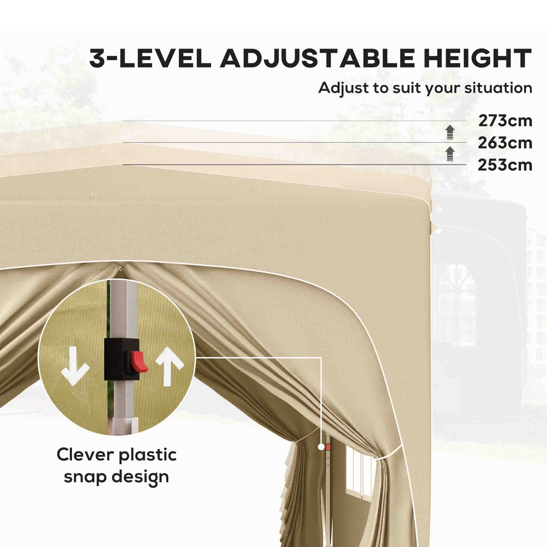 3 x 3m Pop-Up Gazebo Shelter, with Accessories - Sand