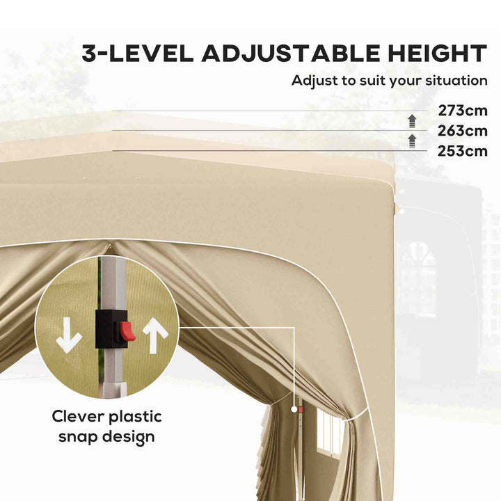 3 x 3m Pop-Up Gazebo Shelter, with Accessories - Sand