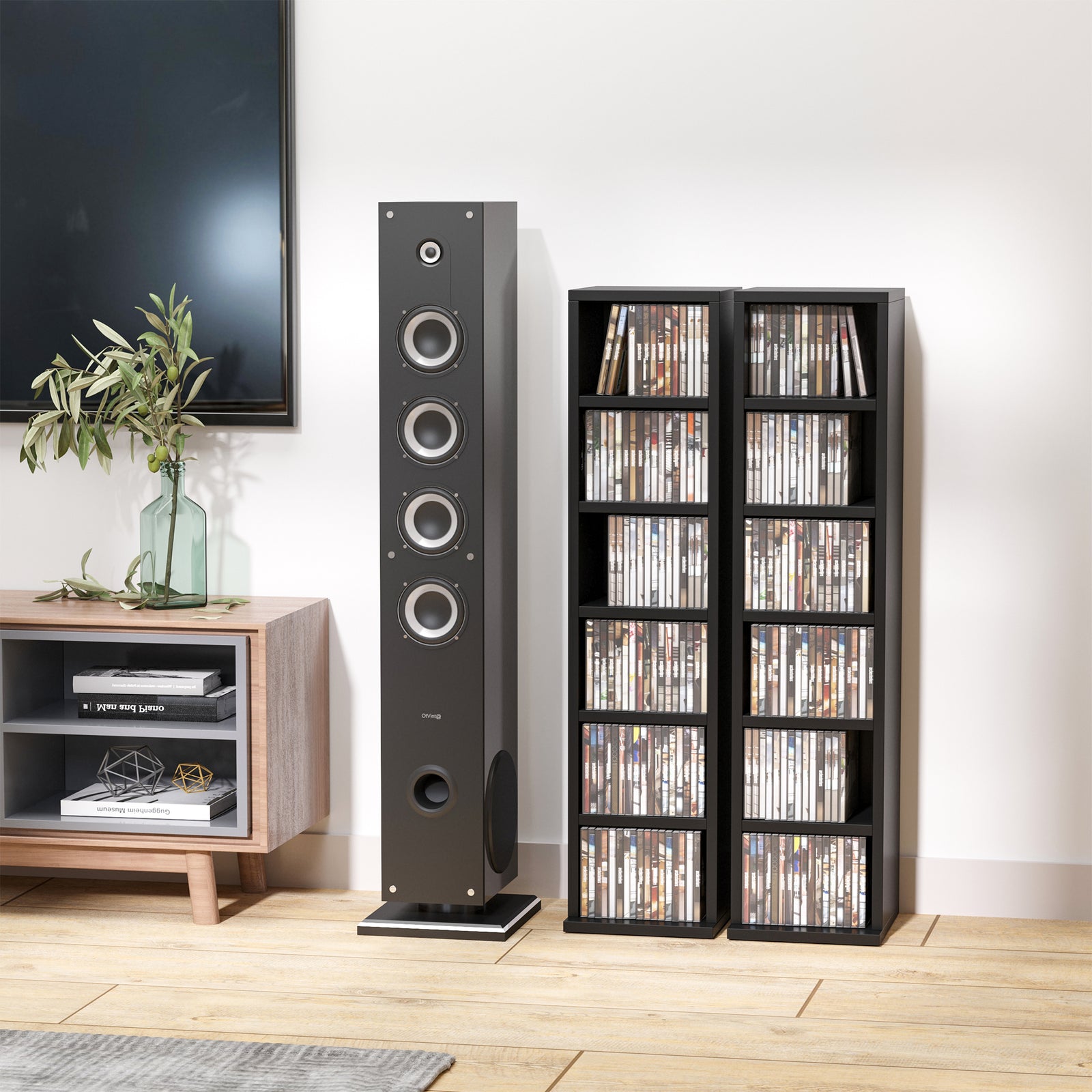 204 CD Media Display Shelf Unit Set of 2 Blu-Ray Tower Rack w/ Adjustable Shelves Bookcase Storage Organiser, Black