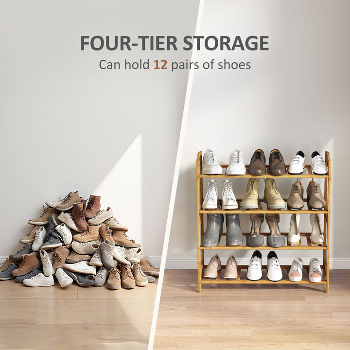 Freestanding Bamboo Shoe Rack, 4-Tier Shoe Shelf Stand for Hallway, Living Room, Bedroom, Natural Wood Finish