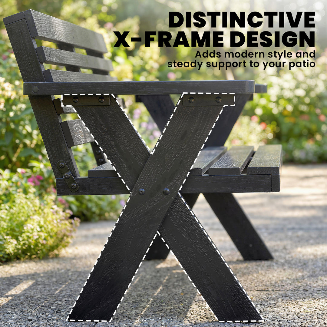 2 Seater Wooden Garden Bench, Slatted Patio Bench with Armrest and Bac