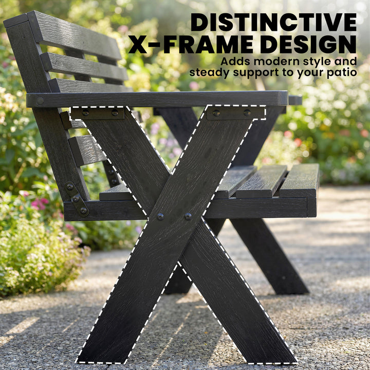 2 Seater Wooden Garden Bench, Slatted Patio Bench with Armrest and Bac