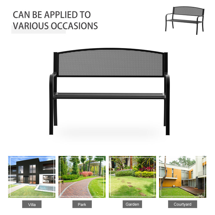 Garden Bench Furniture Patio Park 2 Person Chair Seat Steel Black 120cm Outdoor