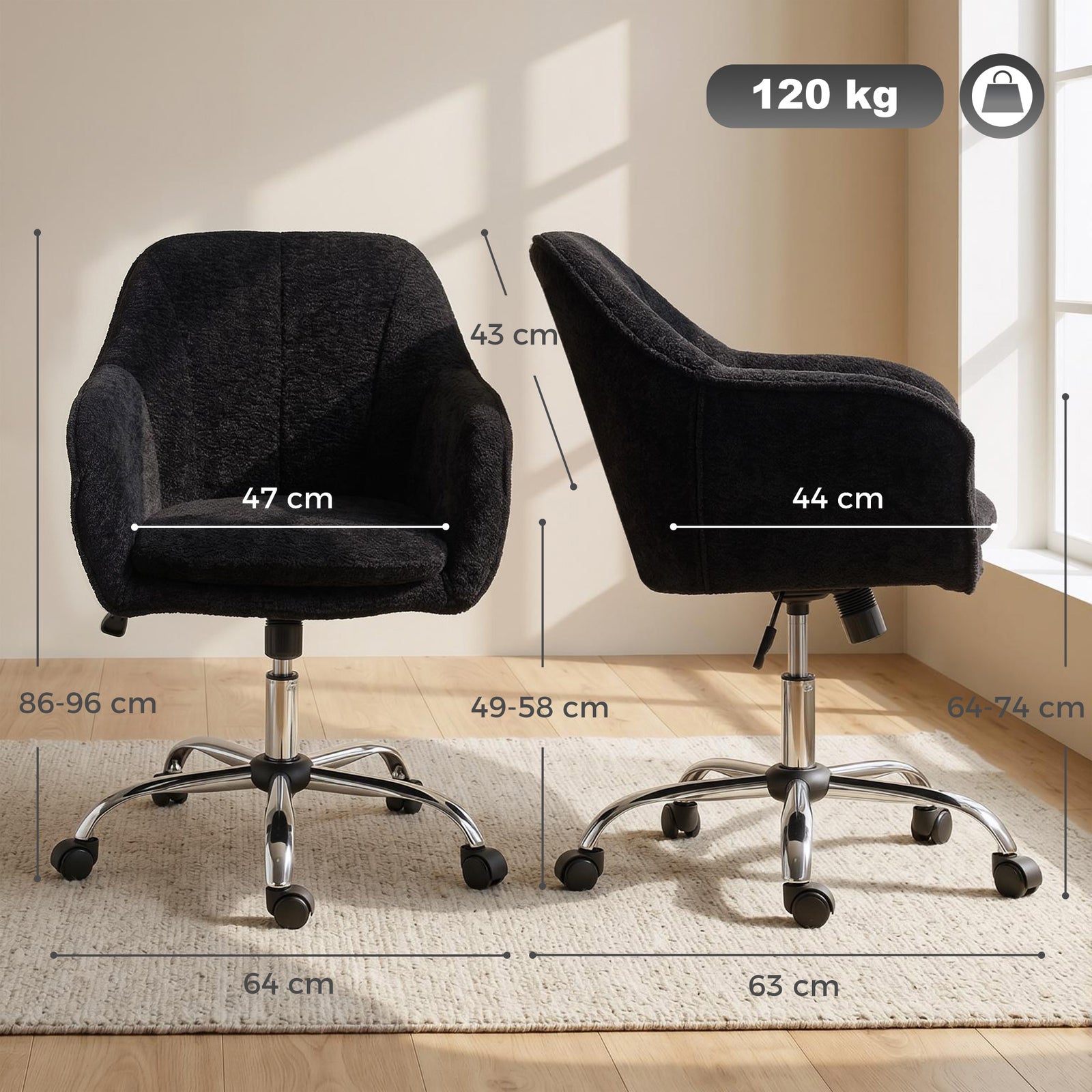 Modern Makeup Vanity Chair, Snow Flannel Office Chair with Tub Back, B