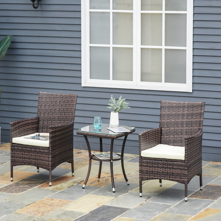 2 PC Outdoor Rattan Armchair Dining Chair Garden Patio Furniture w/ Armrests Cushions Mixed Brown