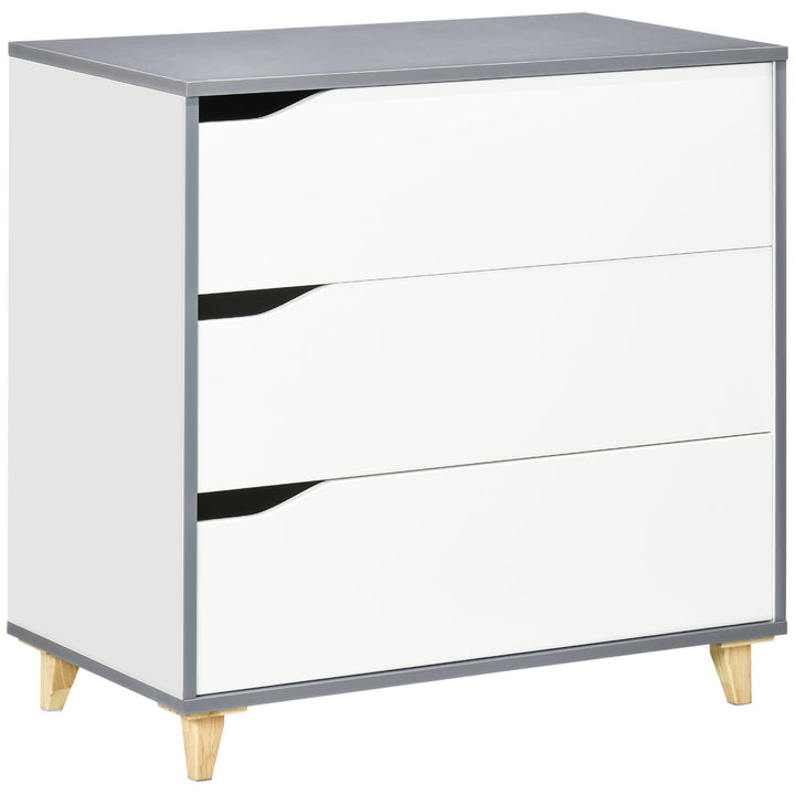 HOMCOM 3-Drawer Chest: Pine Wood Legs, Spacious Bedroom & Lounge Storage Cabinet, 75cm x 42cm x 75cm, White | Aosom UK