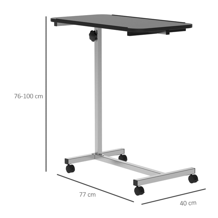 Height Adjustable Over Bed Table with Wheels, C Shaped Laptop Desk, Portable Hospital Bed Table for Living Room, Bedroom, Black