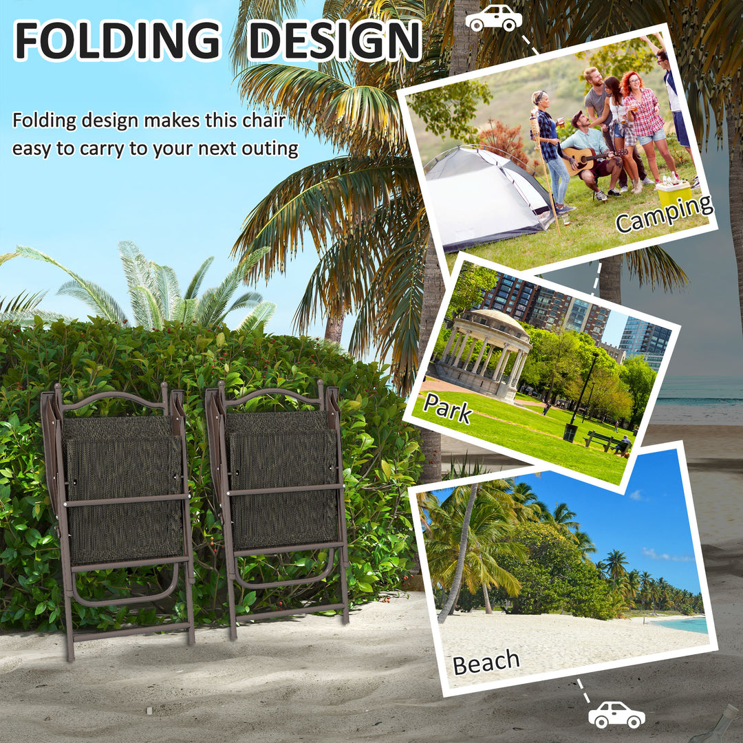 Set of Two Folding Garden Chairs, with Fabric Mesh Seats - Dark Brown