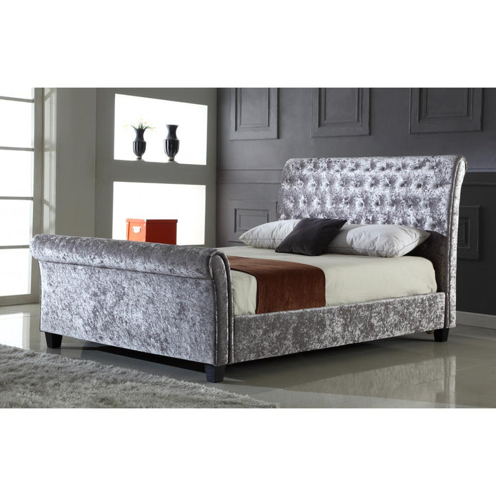 Serenity Crushed Velvet King Size Bed Silver