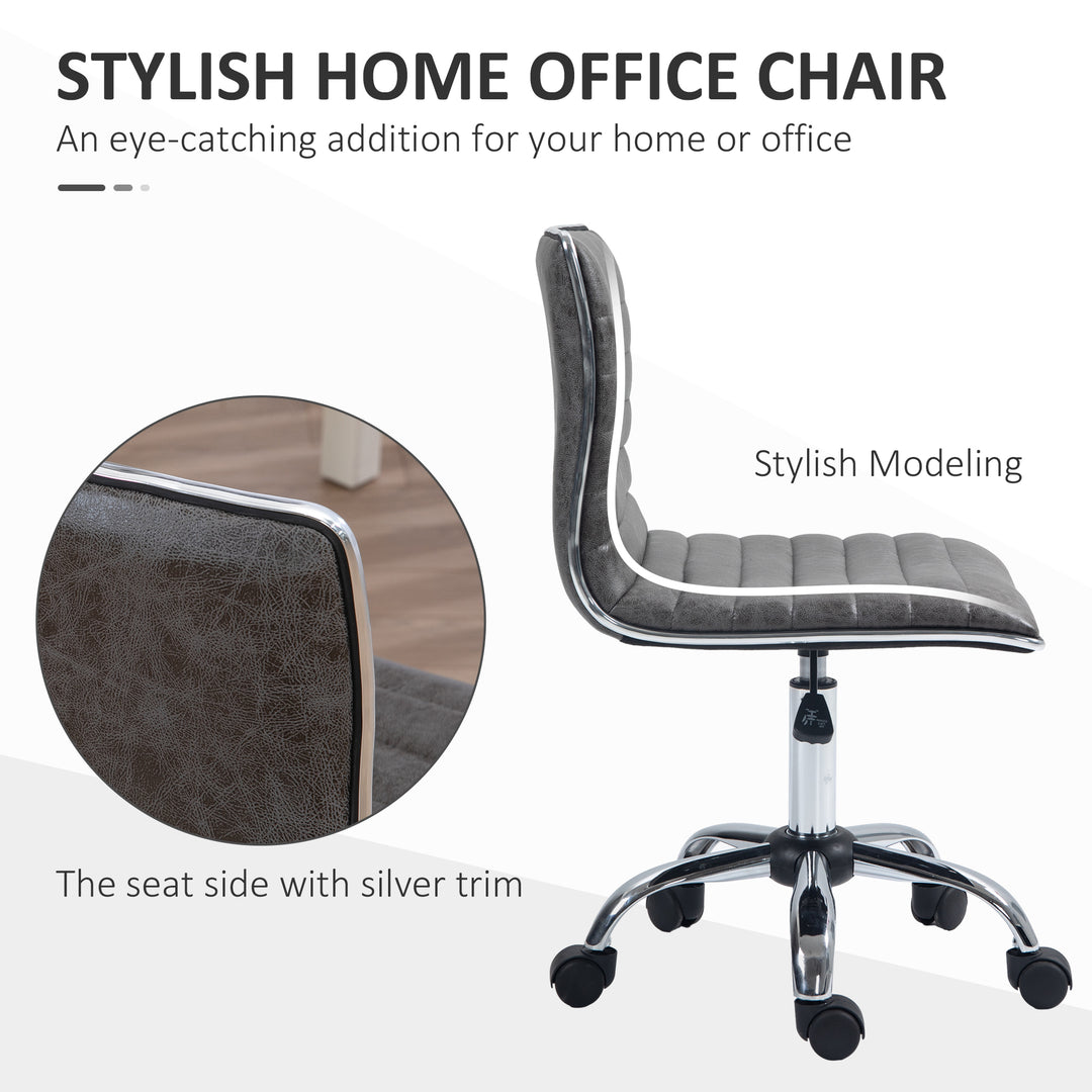 Armless Task Desk Chair, Swivel Office Chair with Microfibre Cloth, Adjustable Seat Height, Chrome Base, Wheels for Home, Grey