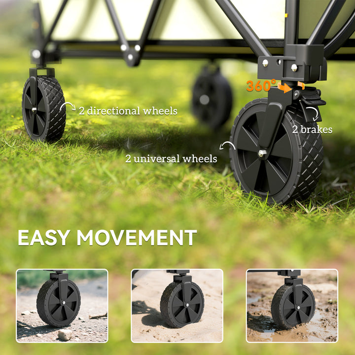 Folding Garden Trolley, 180L Wagon Cart with Extendable Side Walls, for Beach, Camping, Festival, Green