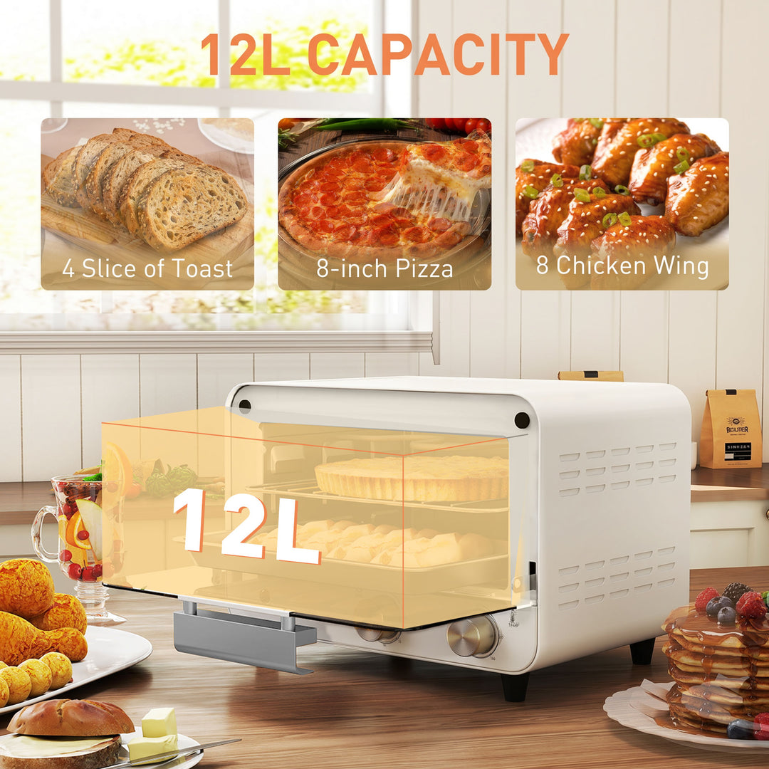 Mini Oven, Small Toaster Oven with Glass Door, Adjustable Temperature 