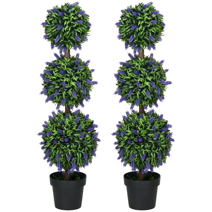 HOMCOM Artificial Lavender Flower Ball Trees, Set of 2, with Pot for Indoor Outdoor Decor, 110cm, Green. | Aosom UK