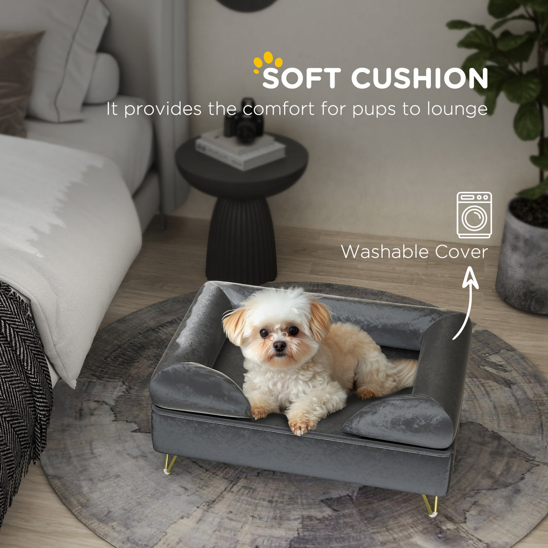 PawHut Cat Sofa Pet Couch w/ Removable Backrest, Soft Cushion, Washable Cover, for Small and Medium Sized Dogs, Grey | Aosom UK