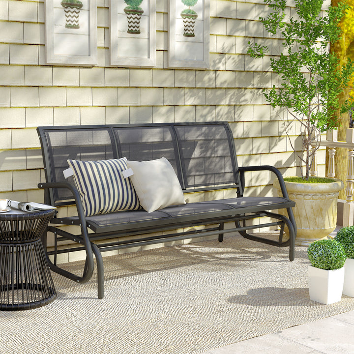 MCL 3-Seat Glider Rocking Chair for 3 People Garden Bench Patio Furniture Metal Frame, Grey