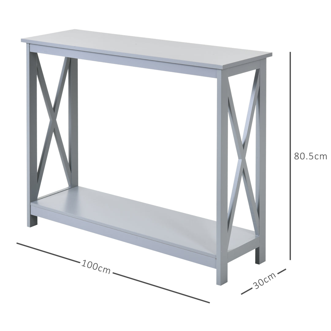 HOMCOM Console Table Hallway Desk w/Storage Shelf, X Design for Living Room Entryway, Grey