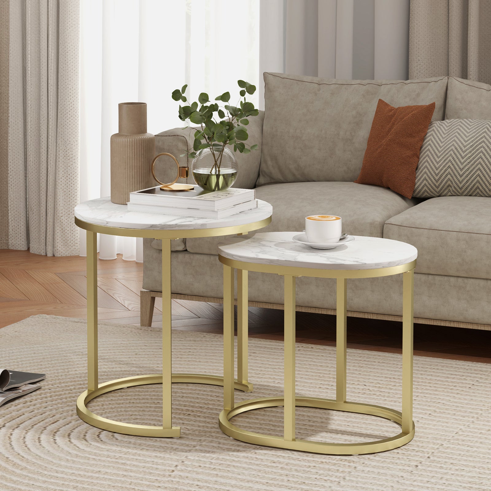 Marble-Effect Nest of Tables - Gold Tone/White